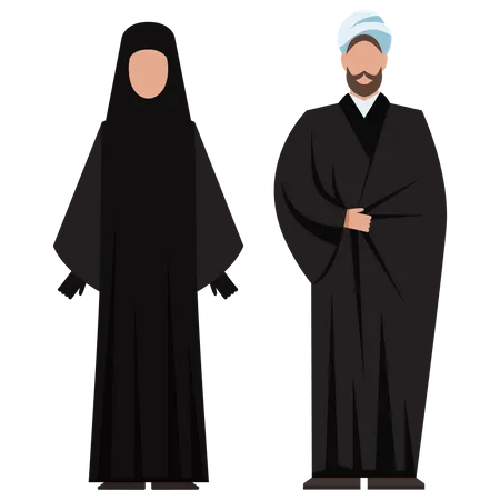 Religion People Wearing Traditional Clothes Male And Female Religious Figure Muslim Monk Flat Vector Illustration Illustration