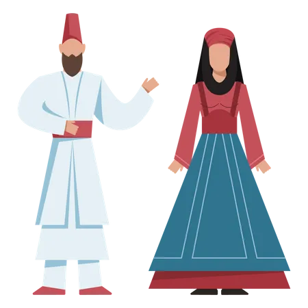 Religion People Wearing Traditional Clothes Male And Female Religious Figure Monk Flat Vector Illustration イラスト