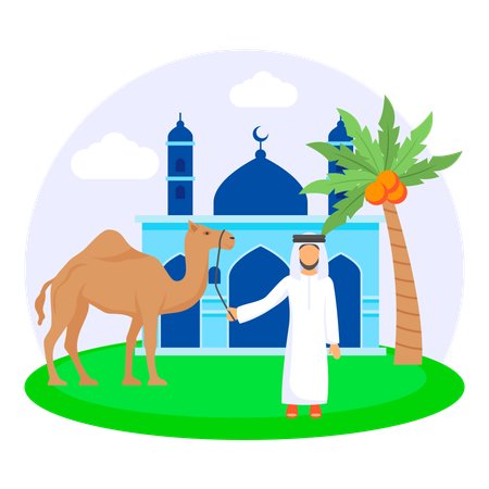 Muslim Purchasing A Camel For Eid Al Adha  Illustration