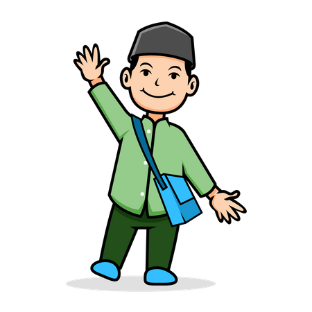 Muslim school Boy With bag  Illustration