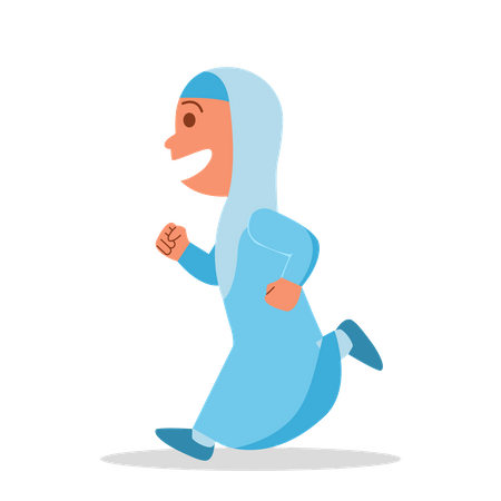 Muslim school girl running  Illustration