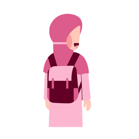 Muslim school Girl With bag  Illustration