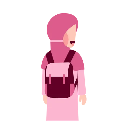 Muslim school Girl With bag  Illustration