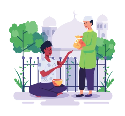 Muslim sharing zakat  Illustration