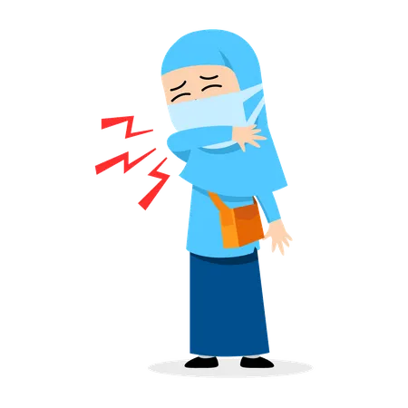 Moslem Student Avoid Of Flu Spread At The School During Pandemic Illustration