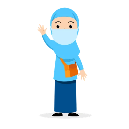 Muslim student avoid of flu spread at the school during pandemic  Illustration