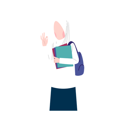 Muslim student with books  Illustration