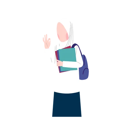 Muslim student with books  Illustration