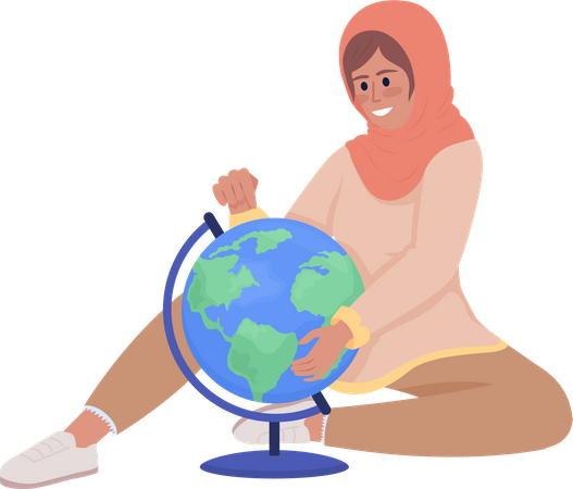 Muslim student with globe Illustration
