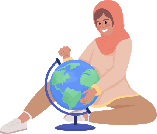 Muslim student with globe  Illustration