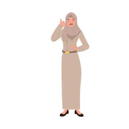 Muslim teacher in government uniform giving thumbs up  Illustration