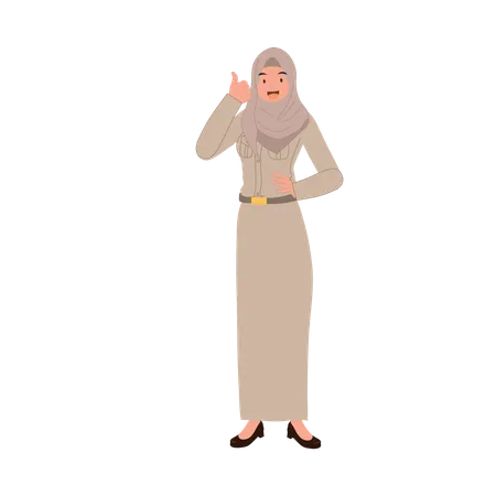 Muslim teacher in government uniform giving thumbs up  Illustration