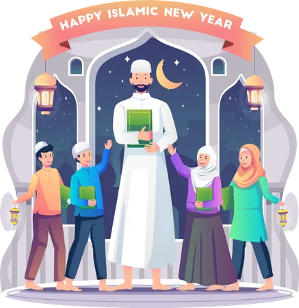Muslim Teacher is celebrating the Islamic new year with their students  Illustration