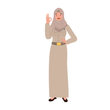 Muslim Teacher Making Ok Gesture for Educational Purpose  Illustration