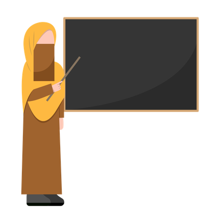 Muslim Teacher Teaching in Classroom  Illustration