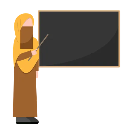 Muslim Teacher Teaching in Classroom  Illustration