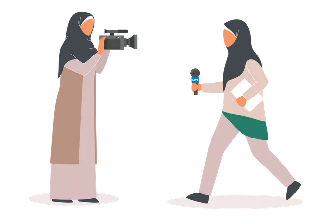 Muslim TV journalist with anchor  Illustration