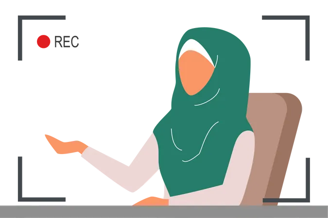 Muslim TV News Beautiful Female Reporter Speaking And Being Recorded Breaking News Live Report Isolated Vector Illustration In Cartoon Style Illustration