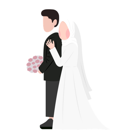 Muslim wedding couple giving pose for photoshoot  Illustration