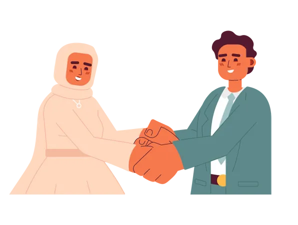 Muslim wedding couple holding hands  Illustration