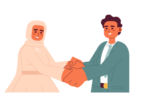 Muslim wedding couple holding hands  Illustration