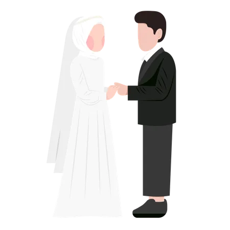 Muslim wedding couple standing together  Illustration