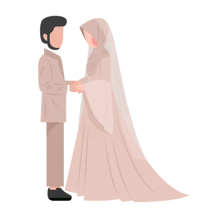 Muslim wedding couple standing together  Illustration