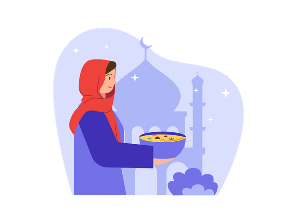 Muslim wife serving food  Illustration