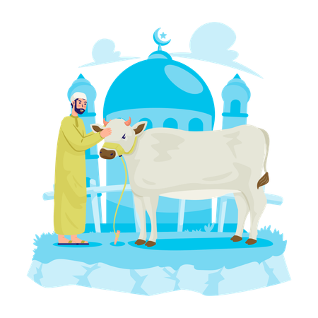 Muslim with his cow  Illustration