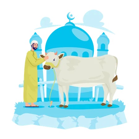 Muslim with his cow  Illustration