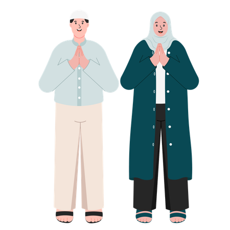 Muslim Woman and Man Apologize  Illustration