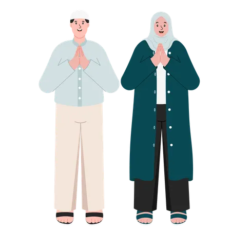 Muslim Woman and Man Apologize  Illustration