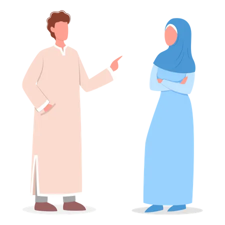 Muslim woman and man talk to each other  Illustration