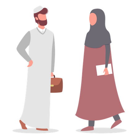 Muslim woman and man talk to each other  Illustration