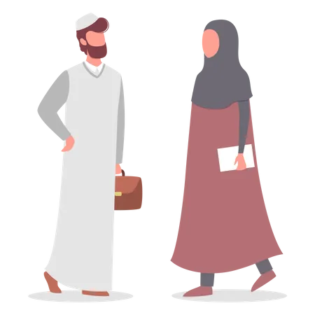 Muslim woman and man talk to each other  Illustration