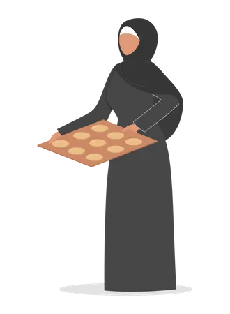 Muslim woman baking cookies Illustration