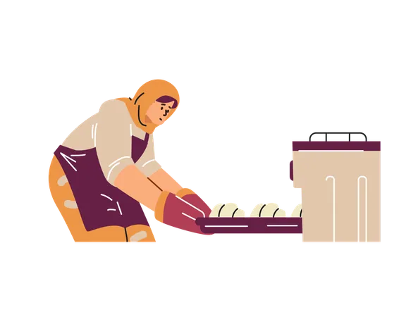 Muslim woman baking  Illustration