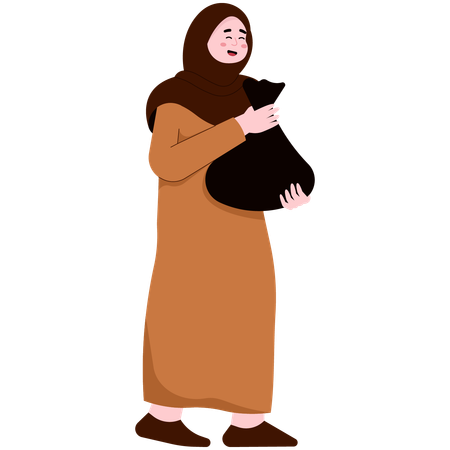 Muslim Woman Carrying Food for Alms  Illustration