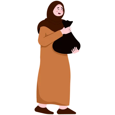 Muslim Woman Carrying Food for Alms  イラスト