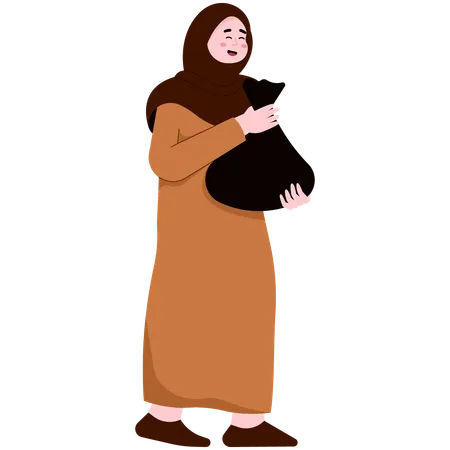 Muslim Woman Carrying Food for Alms  Illustration