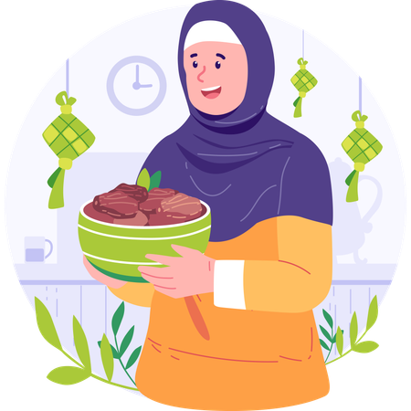 Muslim Woman Carrying Food  Illustration