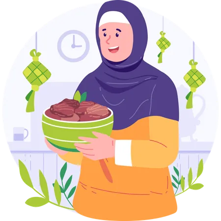 Muslim Woman Carrying Food  Illustration