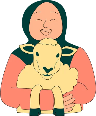 Muslim woman carrying goat Illustration