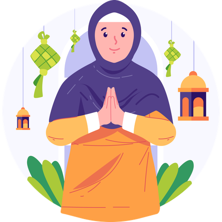 Muslim Woman Celebrate Eid al-Fitr  Illustration