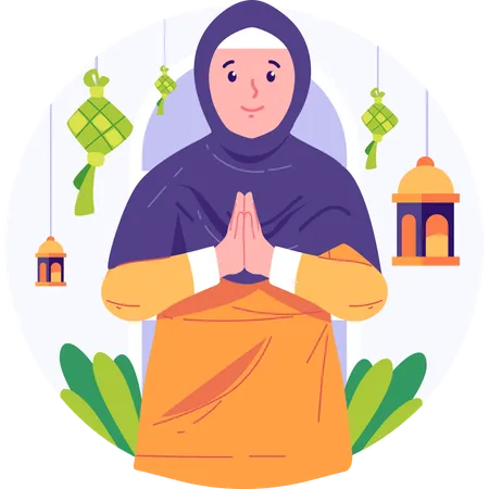 Muslim Woman Celebrate Eid Al Fitr Illustration Illustration