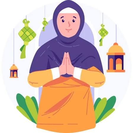 Muslim Woman Celebrate Eid al-Fitr  Illustration