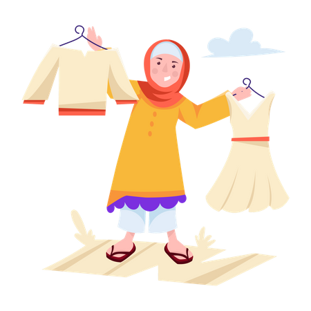 Muslim woman Choosing Dress  Illustration