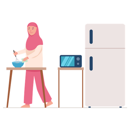 Muslim woman cooking  Illustration