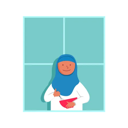 Moslem Stay And Do Activity At Home To Prevent Of Flu Spread Illustration