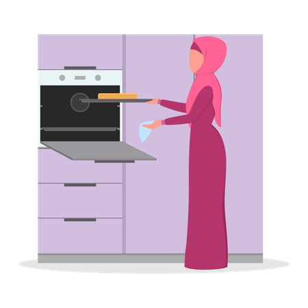 Muslim woman cooking dinner Illustration